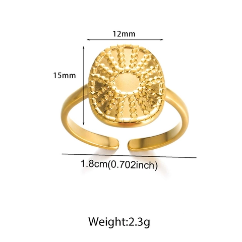 Stainless Steel Adjustable Ring For Women Retro Starburst Oval Sunburst Hollow Line Design Niche Style Open Band