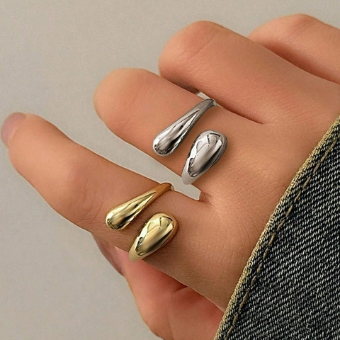 Teardrop Offener Ring Edelstahl Geometrisch Minimalistisch Verstellbar Zeigefinger Schmuck Für Frauen Hochglanzpoliert