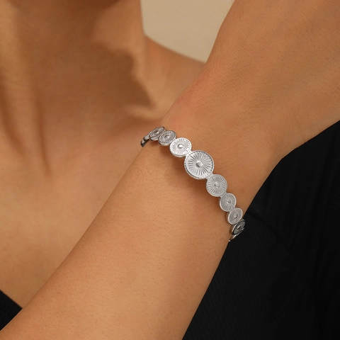 Edelstahl Offener Armreif Für Damen Sonnenstrahl Muster Vintage Boho Stil Gold Silber Plattiert Schmuck