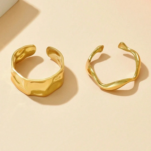 Anelli In Acciaio Inossidabile Irregolari Retro Barocco Largo Regolabile Anello Aperto Texture Lava Minimalista Donna