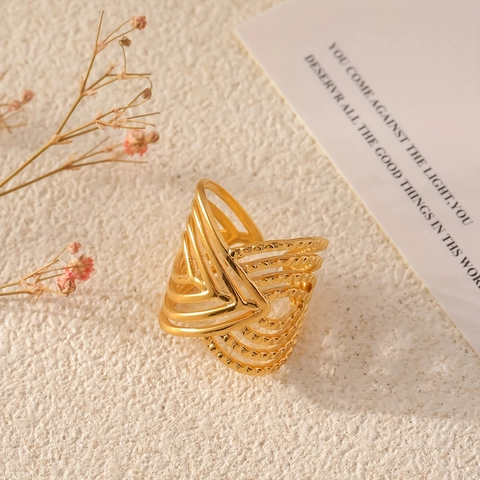 Roestvrijstalen Geometrische Holle Brede Ring Meerlaagse V Vorm Minimalistische Sieraden Voor Vrouwen