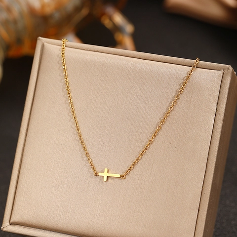Zijwaartse Kruis Hanger Ketting Minimalistisch Roestvrij Staal Elegante Verstelbare Ketting Sieraden Voor Dames Dagelijks Gebruik