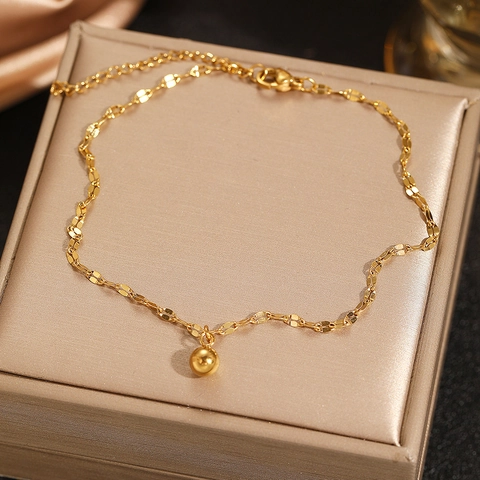 Edelstahl Fußkettchen Mit Rundem Perlenanhänger Einfach Elegant Verstellbar Fußkette Für Damen