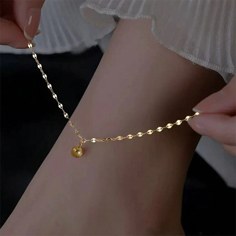 Edelstahl Fußkettchen Mit Rundem Perlenanhänger Einfach Elegant Verstellbar Fußkette Für Damen