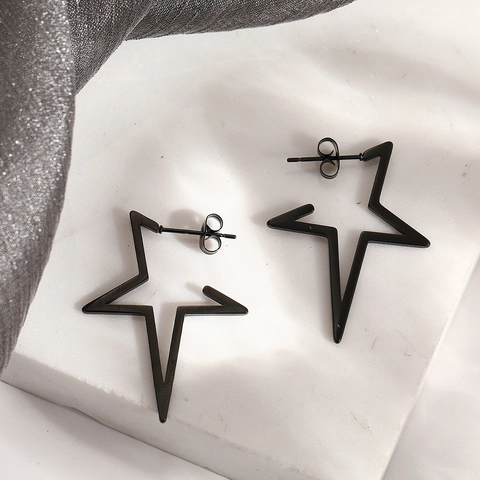 Stern Ohrstecker Schwarz Hohl Pentagramm Edelstahl Geometrischer Minimalistischer Schmuck Für Damen