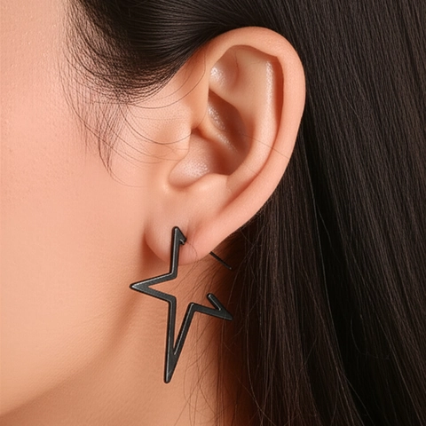 Stern Ohrstecker Schwarz Hohl Pentagramm Edelstahl Geometrischer Minimalistischer Schmuck Für Damen