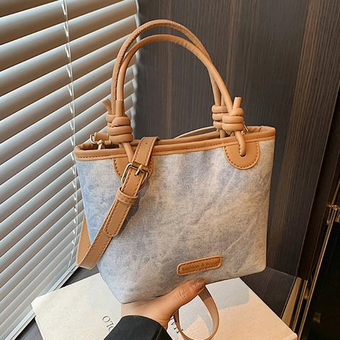 Koreanische Mode Damen Eimertasche Retro Minimalistisch Pendler Schulter Umhängetasche Mit Knotengriff Dekor Verstellbarer Gurt