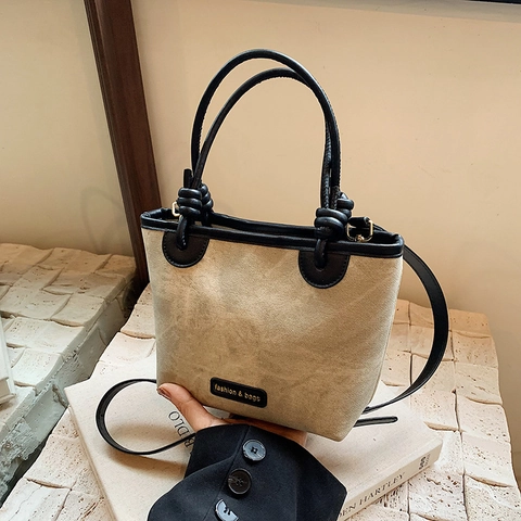 Koreanische Mode Damen Eimertasche Retro Minimalistisch Pendler Schulter Umhängetasche Mit Knotengriff Dekor Verstellbarer Gurt