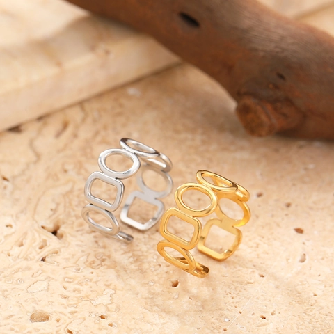 Anillo Abierto Geométrico Hueco De Acero Inoxidable Joyería De Dedo Ajustable Minimalista Para Mujeres