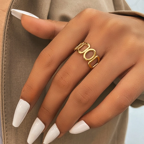 Anillo Abierto Geométrico Hueco De Acero Inoxidable Joyería De Dedo Ajustable Minimalista Para Mujeres