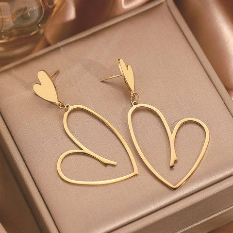 Orecchini Pendenti A Doppio Cuore In Acciaio Inossidabile Minimalisti Cavi Romantici Geometrici Per Donne
