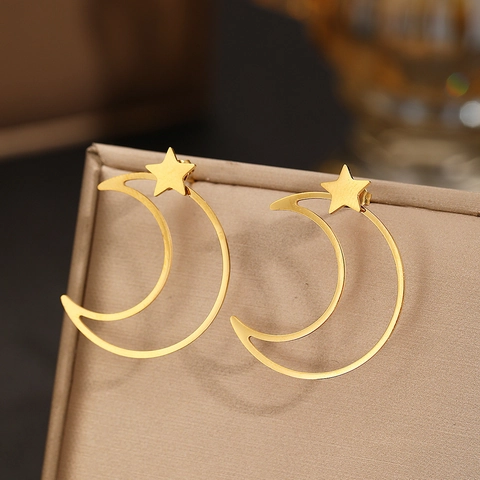 Roestvrijstalen Ster Maan Oorknopjes Asymmetrische Holle Halve Maan Pentagram Minimalistische Mode Sieraden Voor Vrouwen