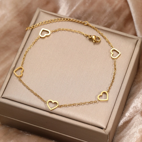 Bracelet De Cheville Pendentif Coeur Acier Inoxydable Ajustable Chaîne Mince Bijoux De Plage Été Pour Femmes