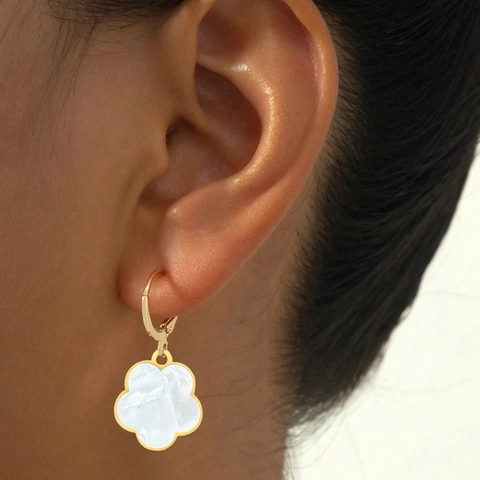 Muschel Blumen Ohrhänger Edelstahl Inlay Elegante Minimalistische Hängende Creolen Schmuck Für Frauen