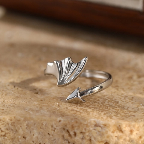 Verstelbare Duivelsvleugel Open Ring Roestvrij Staal Gothic Punk Pijlststaart Vinger Sieraden Voor Mannen Vrouwen