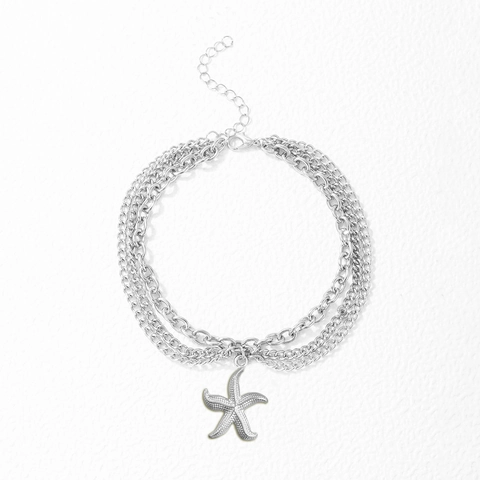 Tobillera Multicapa Con Colgante De Estrella De Mar Para Mujer Acero Inoxidable Cadena De Triple Capa Joyería De Playa Verano