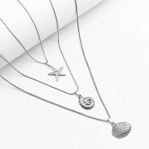 Zeester Schelp En Nautilus Hanger Ketting Roestvrij Staal Gelaagd Oceaan Thema Strand Chique Sieraden Voor Dames