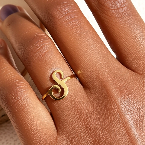 Anillos Iniciales Para Mujeres Hombres Acero Inoxidable Letra Alfabeto Abierto Ajustable Joyería Minimalista Personalizada