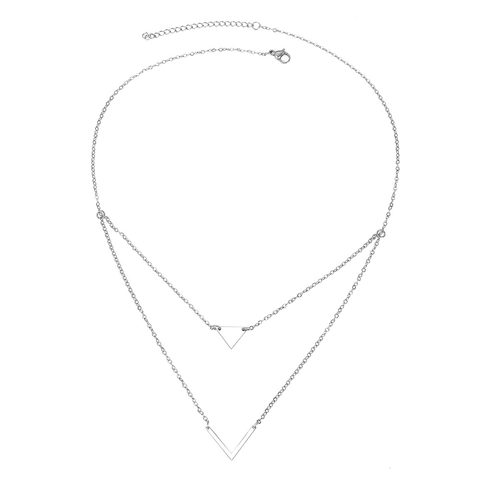 Geometric Double Layer Stainless Steel Necklace For Women V Shape And Triangle Pendant Korean Style Minimalist Jewelry