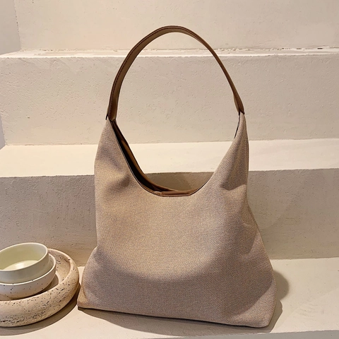 Borsa Tote Minimalista Di Grande Capacità In Tela E Pelle PU Patchwork Borsa A Spalla Per Donna Stile Vintage Casual