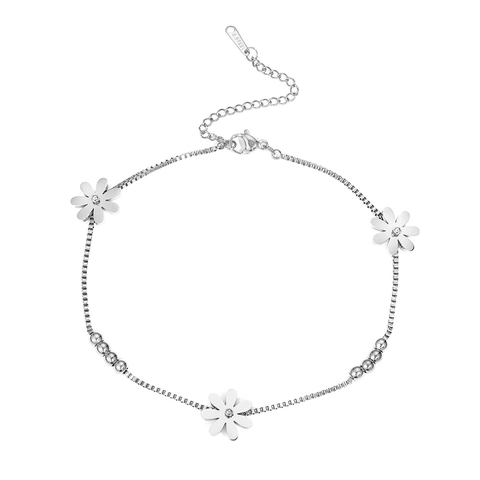 Tobillera Con Dijes De Margarita De Acero Inoxidable Cadena De Pie Ajustable Joyas Para Mujer