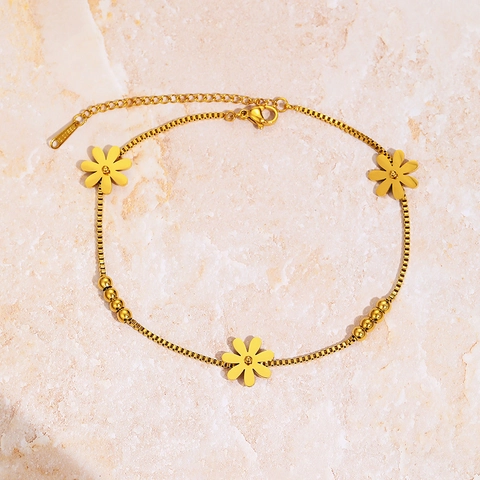 Tobillera Con Dijes De Margarita De Acero Inoxidable Cadena De Pie Ajustable Joyas Para Mujer