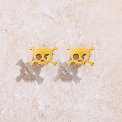 Stainless Steel Skull Crossbones Stud Earrings Punk Gothic Halloween Rock Jewelry For Men Women