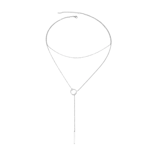 Minimalist Stainless Steel Double Layered Necklace With Circle And Bar Pendant Geometric Adjustable For Women Men