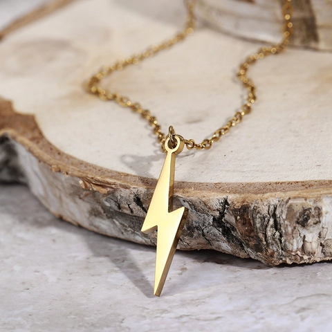 Collana Con Ciondolo A Fulmine In Acciaio Inossidabile Minimalista Hip Hop Punk Gioielli Per Uomo Donna Accessorio Moda