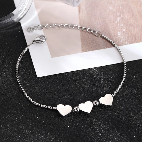 Stainless Steel Bracelet Heart Pendant Adjustable Box Chain Simple Elegant Jewelry For Women