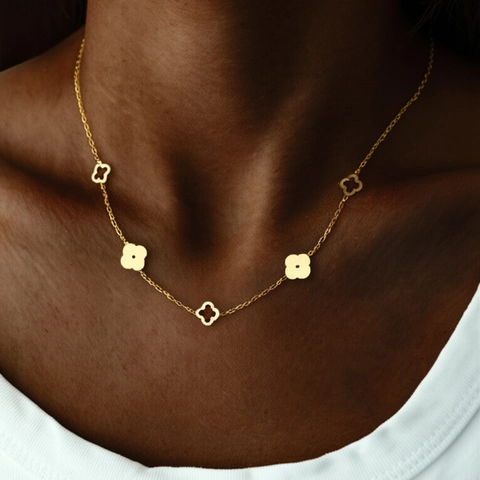 Four Leaf Clover Necklace Stainless Steel Hollow Solid Pendant Multi Charm Link Chain Fashion Jewelry Women