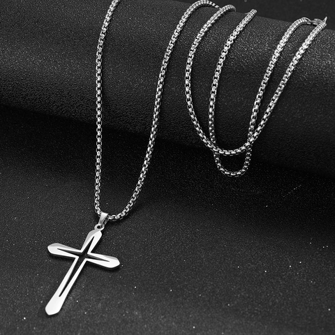 Collar Con Colgante De Cruz Hueca De Acero Inoxidable Minimalista Luz Estelar Cadena Box Joyería Streetwear Unisex