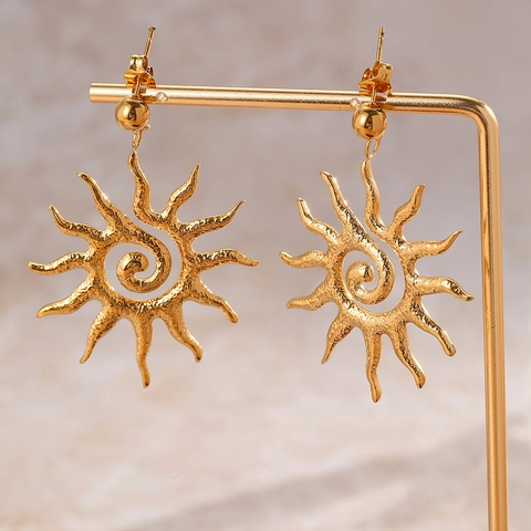 Roestvrijstalen Zon Spiraal Oorbellen Gehamerd Textuur Vintage Lava Stijl Geometrische Boheemse Sieraden Voor Dames