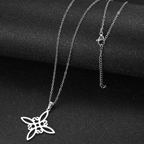 Vintage Witch's Knot Stainless Steel Necklace Gothic Hollow Celtic Knot Pendant Necklace Jewelry For Women Men Gift