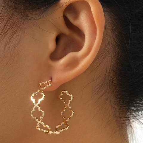 Edelstahl Creolen Mit Hohlmuss-Kleeblatt Und Edelstahl-Ohrstecker Minimalistischer Schmuck Für Damen