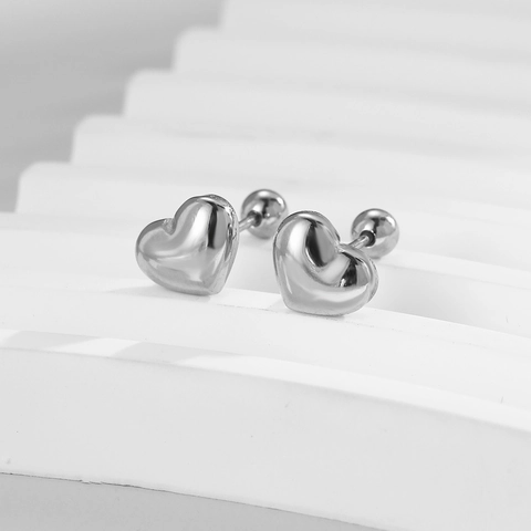 Minimalistische Hart Oorknopjes Gepolijst Roestvrij Staal Kleine 3D Liefdesvorm Schroefsluiting Sieraden Voor Dames