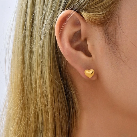 Minimalistische Hart Oorknopjes Gepolijst Roestvrij Staal Kleine 3D Liefdesvorm Schroefsluiting Sieraden Voor Dames