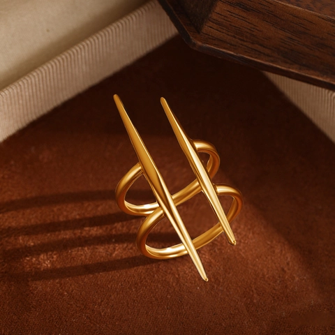 Geometrische Spike Open Ring Roestvrij Staal 18K Verguld Minimalistische Punk Sieraden Voor Dames Heren