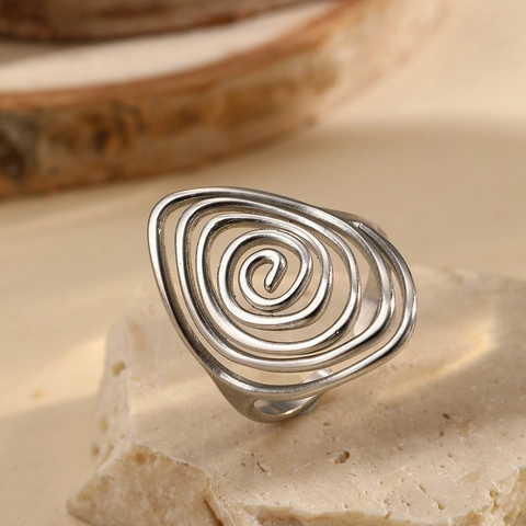 Anillo Abierto De Acero Inoxidable Línea Geométrica Espiral Ajustable Joyería De Dedo Vintage Moderna Minimalista Para Hombres Mujeres