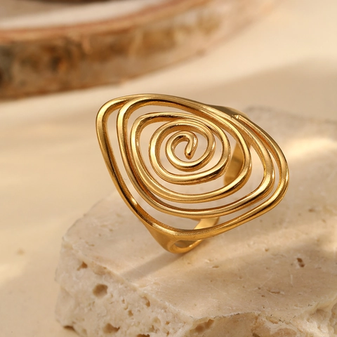 Anillo Abierto De Acero Inoxidable Línea Geométrica Espiral Ajustable Joyería De Dedo Vintage Moderna Minimalista Para Hombres Mujeres