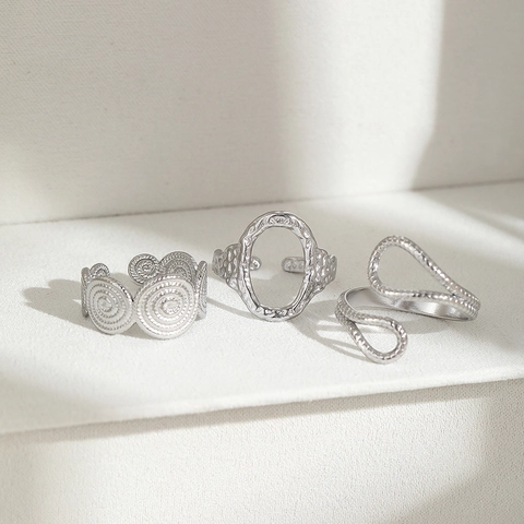 Anillos Abiertos De Acero Inoxidable Geométrico Irregular Textura Martillada Espiral Vintage Boho Moda Para Mujeres