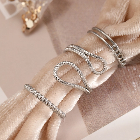 Vintage Hollow Geometric Rings Stainless Steel Open Adjustable Jewelry For Women Men