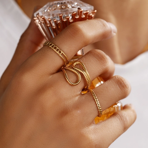 Vintage Hollow Geometric Rings Stainless Steel Open Adjustable Jewelry For Women Men