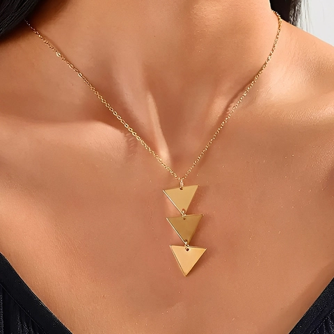 Collar Con Colgante De Triángulo Geométrico Acero Inoxidable Cadena Larga Joyería Minimalista