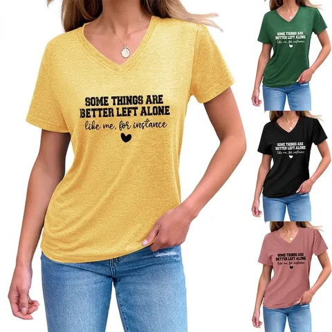 Dames Casual Katoenmix V-Hals Korte Mouw T-Shirt Gemêleerd Slogan Hart Print Basic Zomer Top Voor Vrouwen