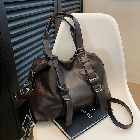Dames Grote Capaciteit PU Leer Tote Bag Vintage Schoudertas Crossbody Handtas Met Verstelbare Riem Voor Kantoor