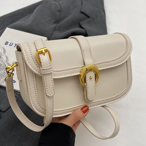 Borsa Tracolla Donna Borsa Sella Pelle PU Fibbia Ferro Cavallo Dorata Stile Coreano Borsa Spalla Tendenza Minimalista