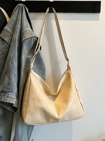Solid Color PU Leather Hobo Shoulder Bag Large Capacity Adjustable Wide Strap Casual Commuter Minimalist Underarm Tote For Women