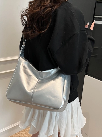 Solid Color PU Leather Hobo Shoulder Bag Large Capacity Adjustable Wide Strap Casual Commuter Minimalist Underarm Tote For Women