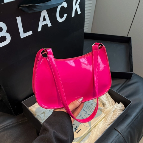 Borsa Hobo Sottobraccio Donna Pelle Verniciata Lucida PU Minimalista Retro Mezzaluna Borsa A Spalla Con Hardware Dorato Cerniera
